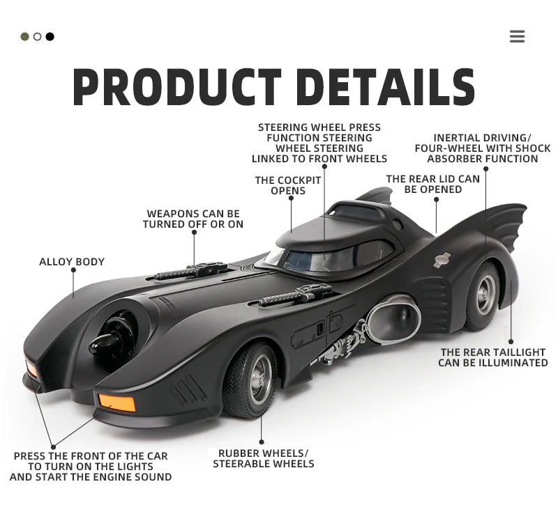 1:18 1989 Batmobile Die-cast Car with Batman Figure, Toys for Kids and Adults , Black