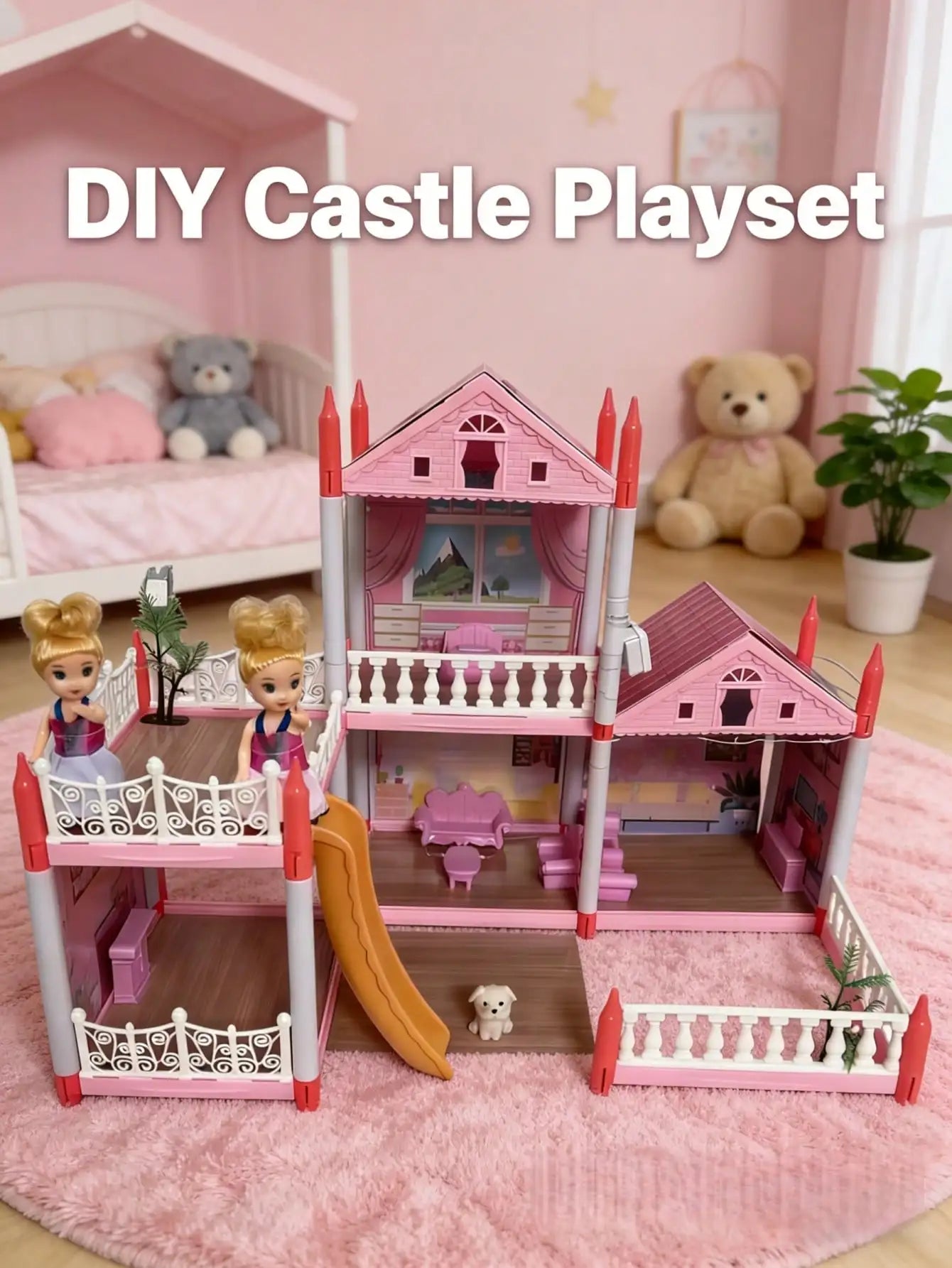 Villa Dollhouse Playset, DIY Villa Castle with Furniture, Educational Puzzle Toy for Kids, Perfect Children's Day Gift for Boys
