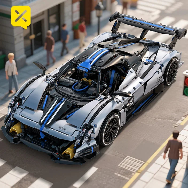 TOYLINX 3526pcs Silver-Blue Technic Racing Sports Car Building Blocks Set 1:8 Scale Super Sports Car Model Ideal Bricks Boy Gift