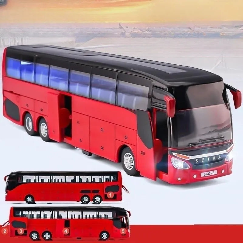 1:50 Luxury Bus Toy Car For Boy Diecast Metal Model For Children Pull Back Miniature Sound Light Educational Collection Gift Kid