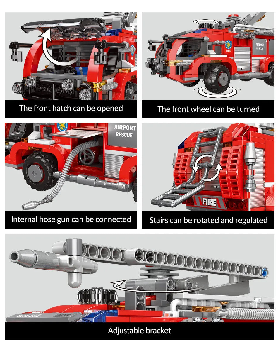 Simulation City Firefighter Rescue Engineering Vehicle  Movable Building Block Fire Truck Model Kit Children Assembled Toy Gift