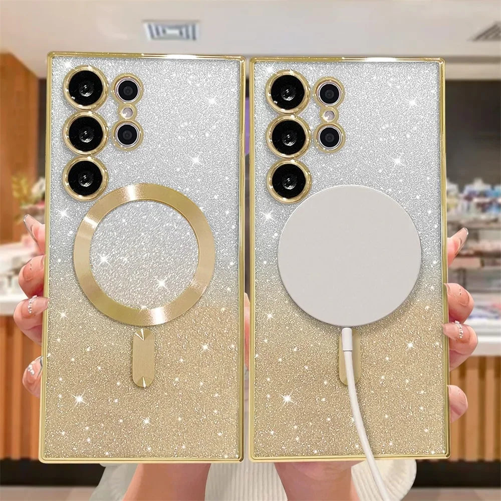 Sparkle Cover For Samsung Galaxy S25 S24 S23 Plus S22 S21 S20 FE S24FE S23FE S21FE Glitter S26 Ultra A56 A17 A57 Magnetic Case