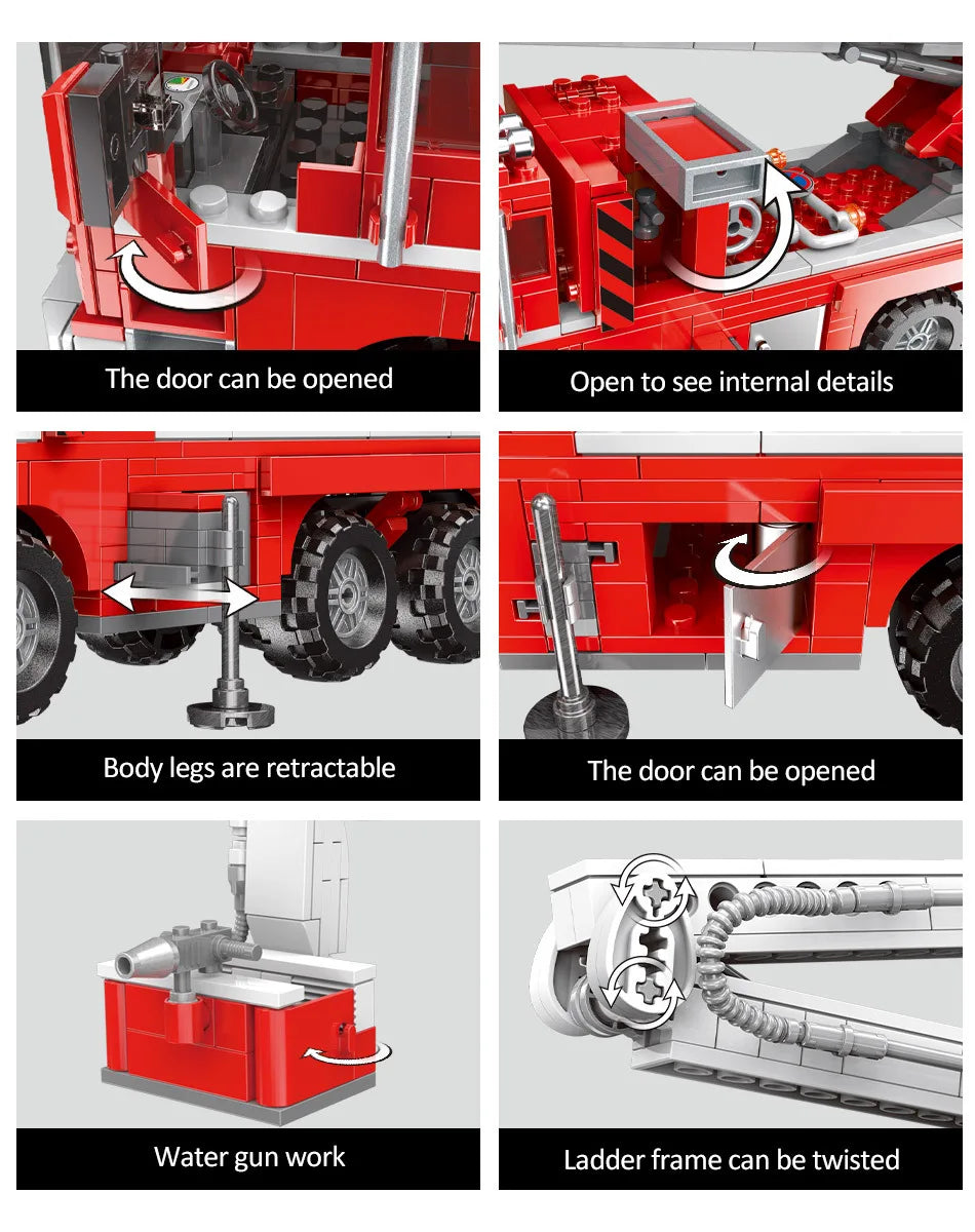 Simulation City Firefighter Rescue Engineering Vehicle  Movable Building Block Fire Truck Model Kit Children Assembled Toy Gift