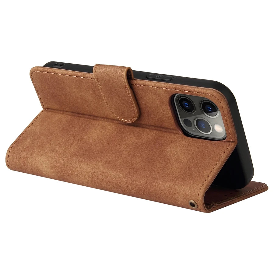 ZZXX Leather Wallet Phone Case For iPhone 16e 16 Pro Max 15 14 13 Mini 12 11 X XS XR SE2 8 7 6s Plus Flip Card Slot Holder Cover