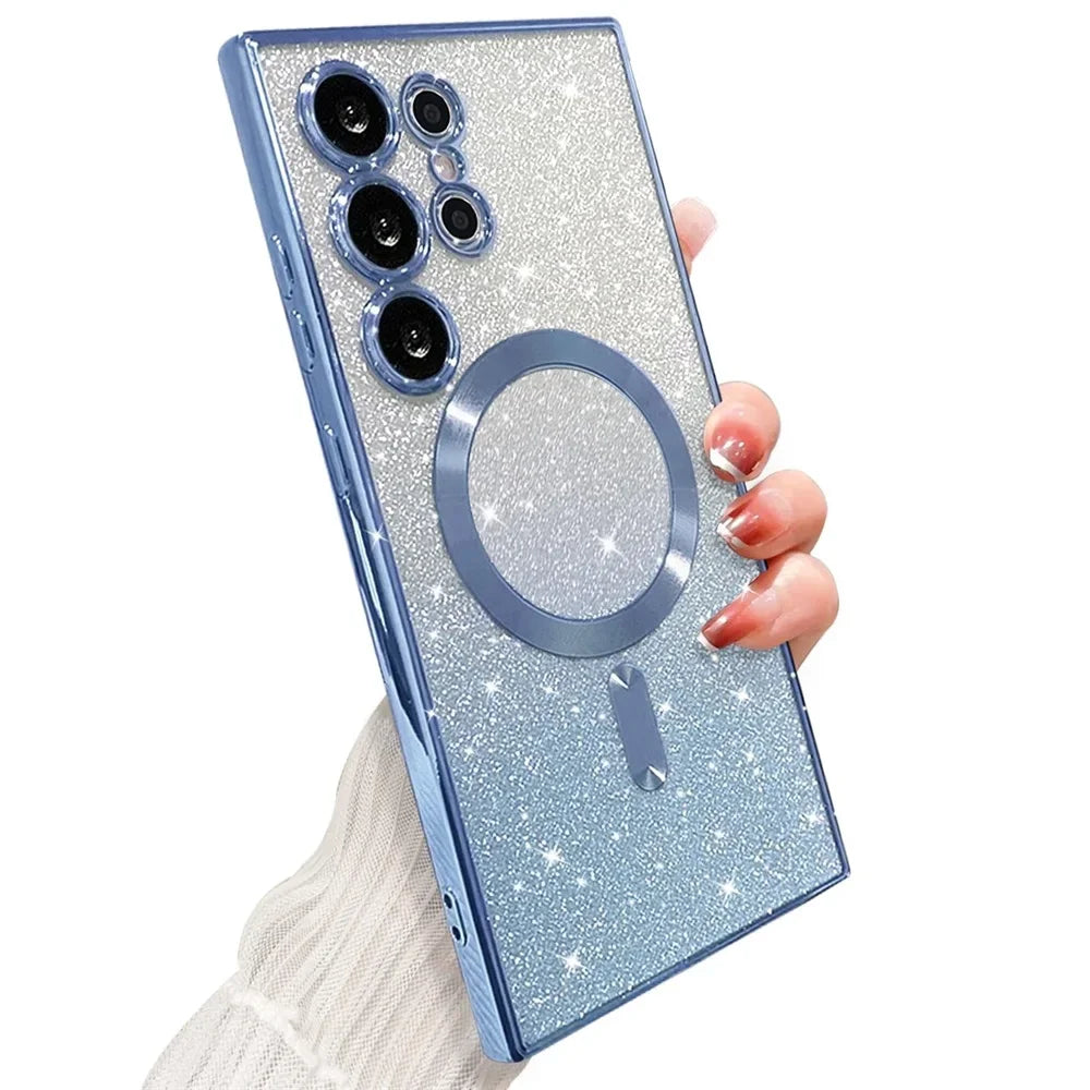 Sparkle Cover For Samsung Galaxy S25 S24 S23 Plus S22 S21 S20 FE S24FE S23FE S21FE Glitter S26 Ultra A56 A17 A57 Magnetic Case