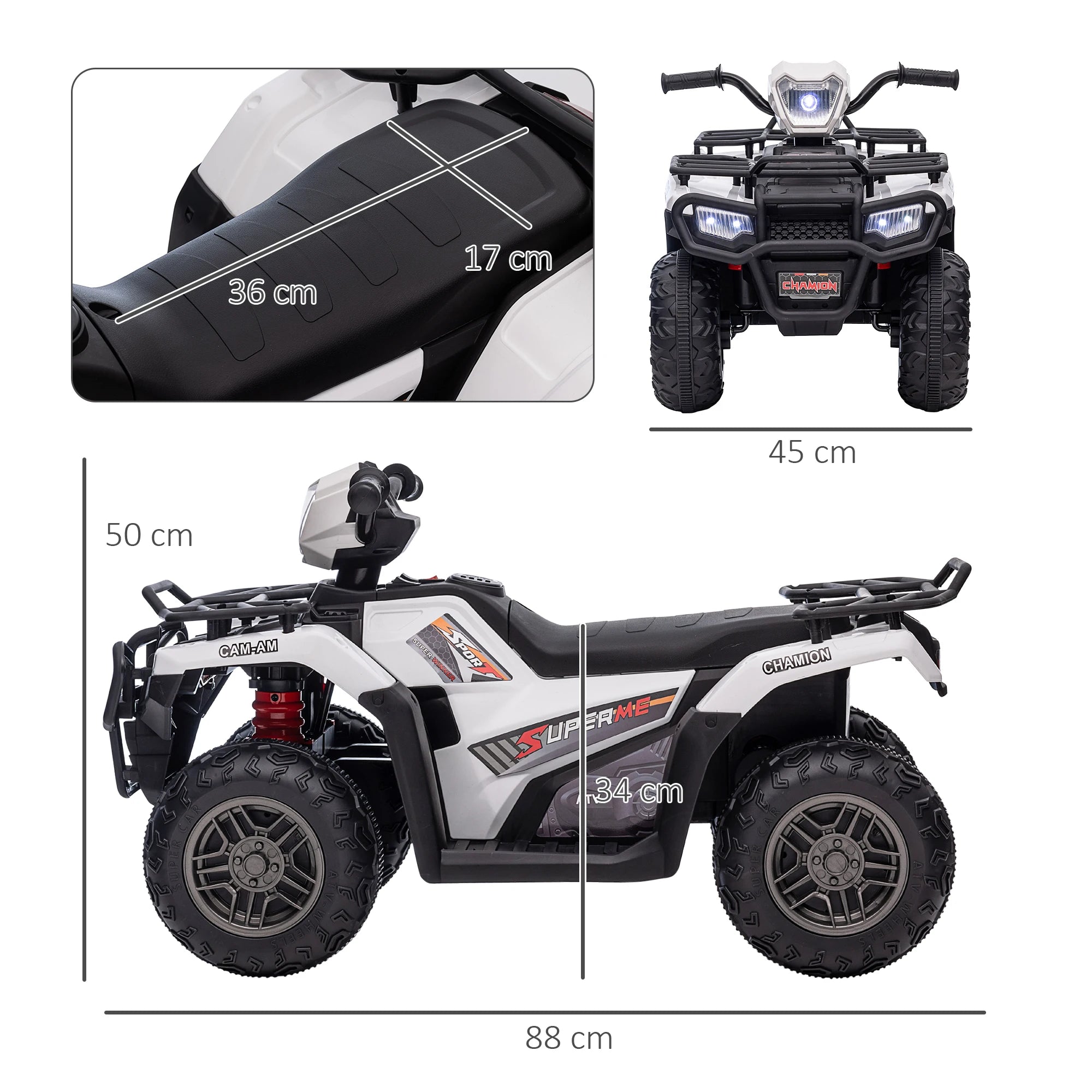 HOMCOM 12V Electric Quad Bike for Kids w/ LED Headlights, Music