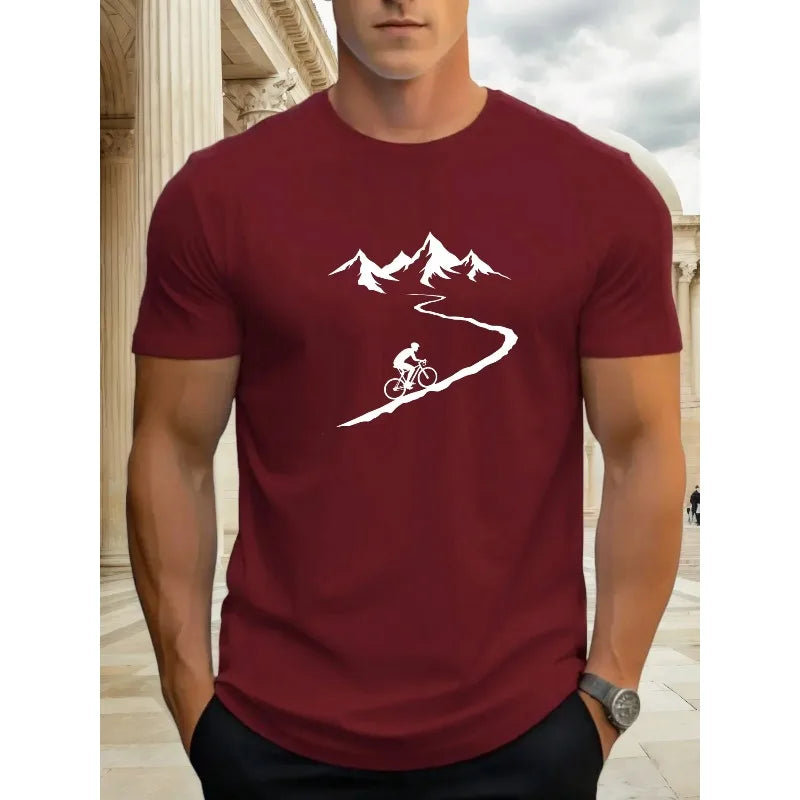 2026 new men's mountain bike printed T-shirt breathable short sleeved round neck T-shirt casual outdoor sports street top s-6XL