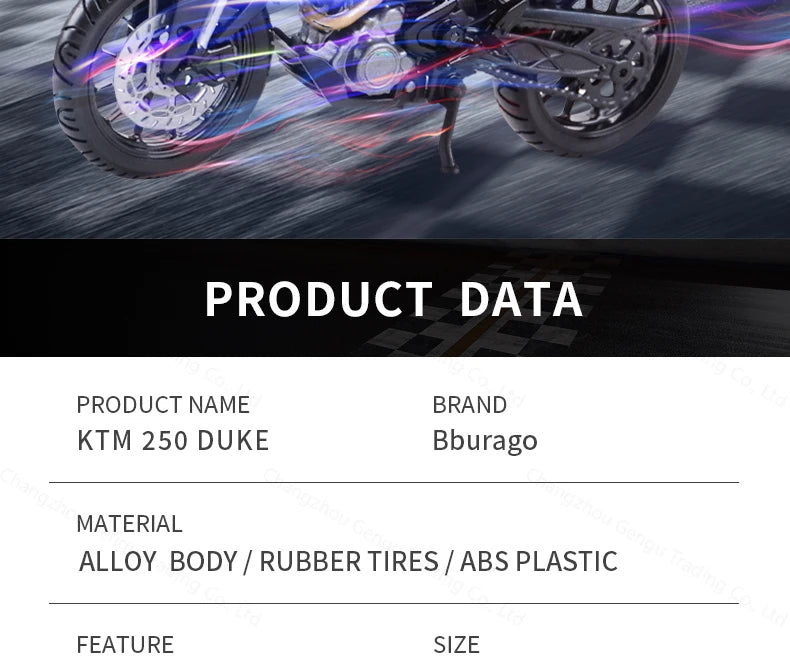 Bburago 1:18 KTM 250 Duke Authorized Simulation Alloy Motorcycle Model Toy Car Gift Collection