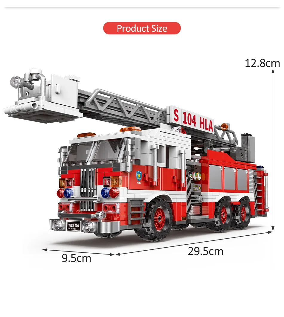 Simulation City Firefighter Rescue Engineering Vehicle  Movable Building Block Fire Truck Model Kit Children Assembled Toy Gift