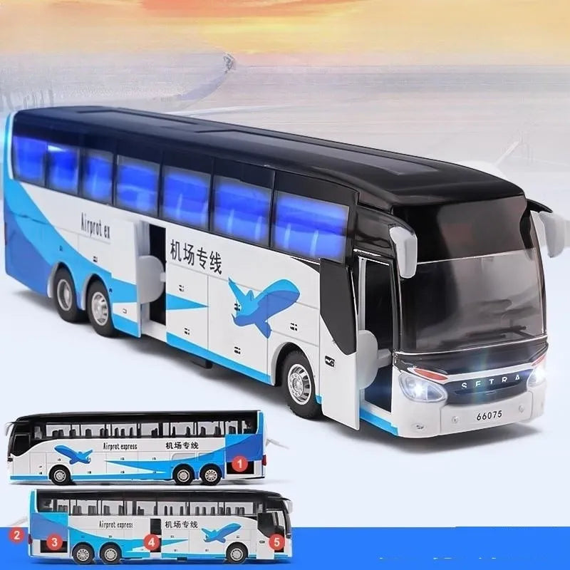 1:50 Luxury Bus Toy Car For Boy Diecast Metal Model For Children Pull Back Miniature Sound Light Educational Collection Gift Kid
