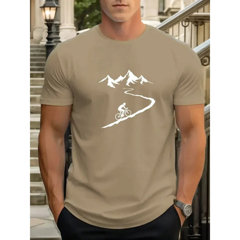2026 new men's mountain bike printed T-shirt breathable short sleeved round neck T-shirt casual outdoor sports street top s-6XL