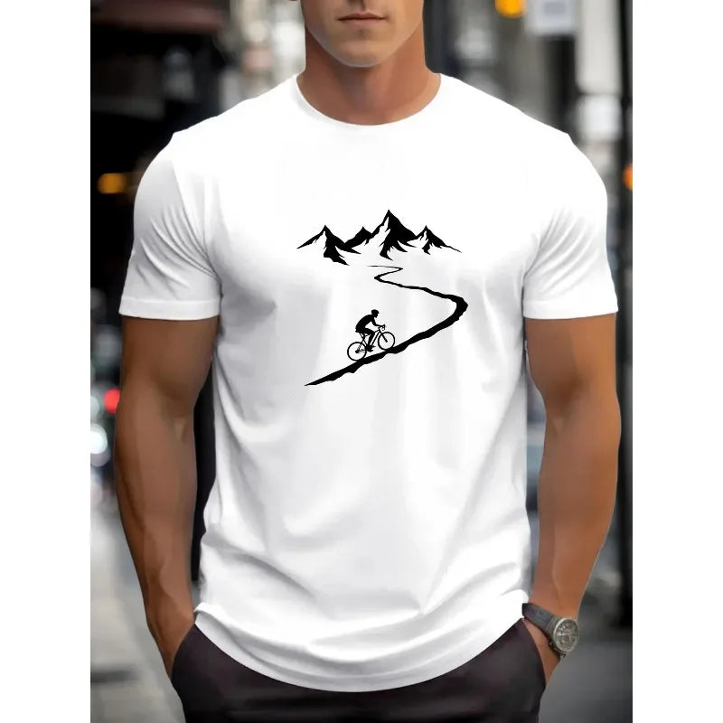 2026 new men's mountain bike printed T-shirt breathable short sleeved round neck T-shirt casual outdoor sports street top s-6XL