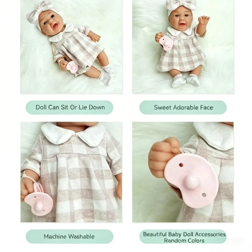 12''/30cm Baby Doll Playset in Gift Box with Accessories Pink Pacifier, Vinyl Reborn Doll Toy, Christmas Gift for Girl Boy Kid
