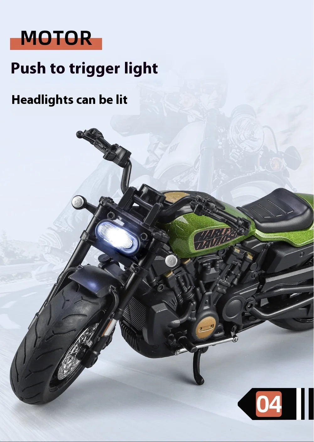 Simulation 1/12 Davidson SPORTSTER-S Off-road Alloy Motorcycle, Model Ornaments for Children Toys for Boys Holiday Gifts