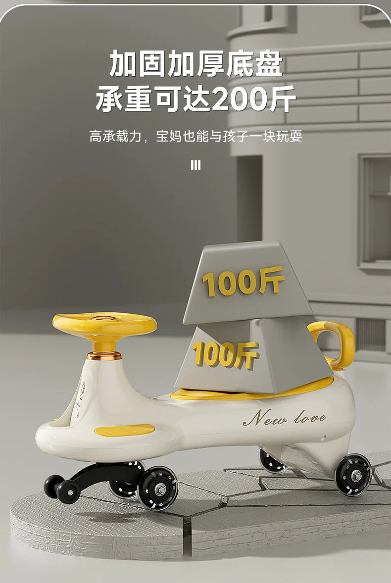 ‌Toddler Wiggle Car 1-3Y Anti-Tip Scooter Extra-Wide Seat Holds 220lbs Silent Glow Wheels Early Learning Balance Trainer Parent