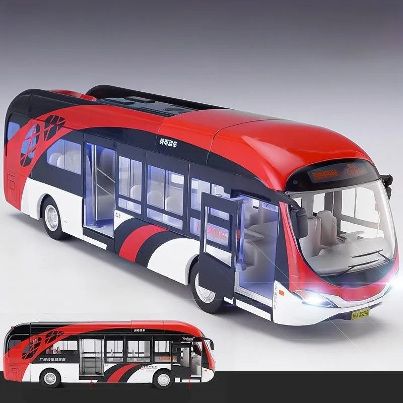 1:50 Luxury Bus Toy Car For Boy Diecast Metal Model For Children Pull Back Miniature Sound Light Educational Collection Gift Kid