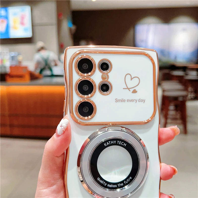 Rotatable Magnetic Kickstand Silicone Phone Case For Samsung S26 Ultra S25Edge S24/23FE S22 Plus Electroplating Love Heart Shell