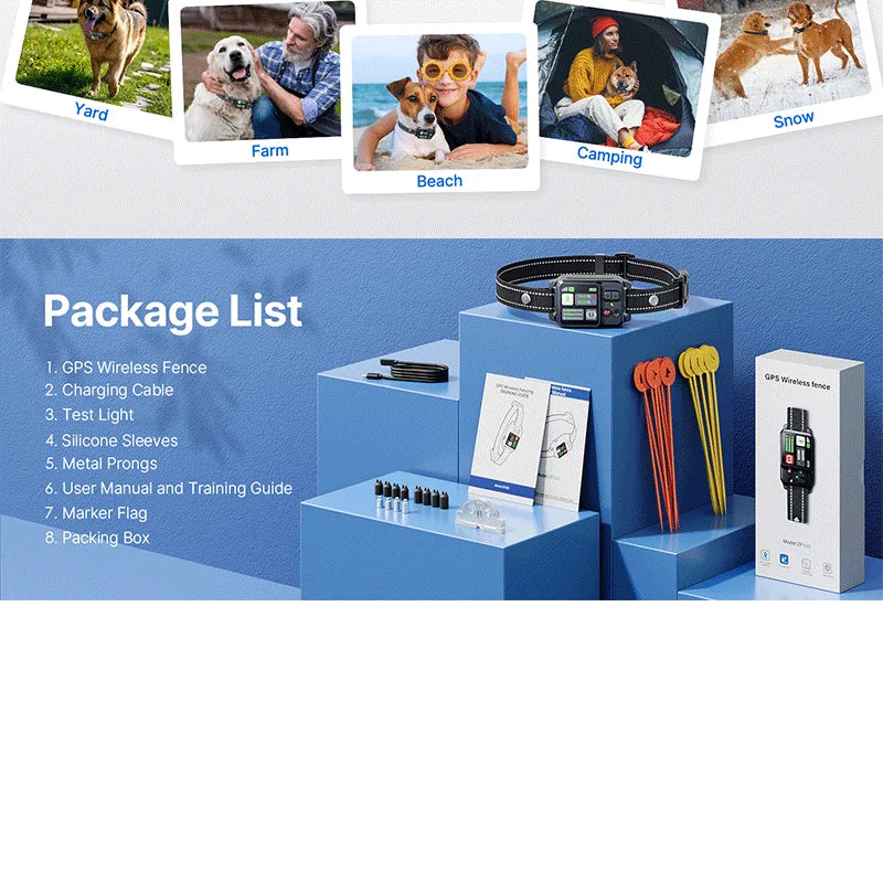 2025 Upgrade Pet GPS Wireless Electronic Fence Dog Fence and Barking Stopper Dog Trainer Training Electric Shock Collar