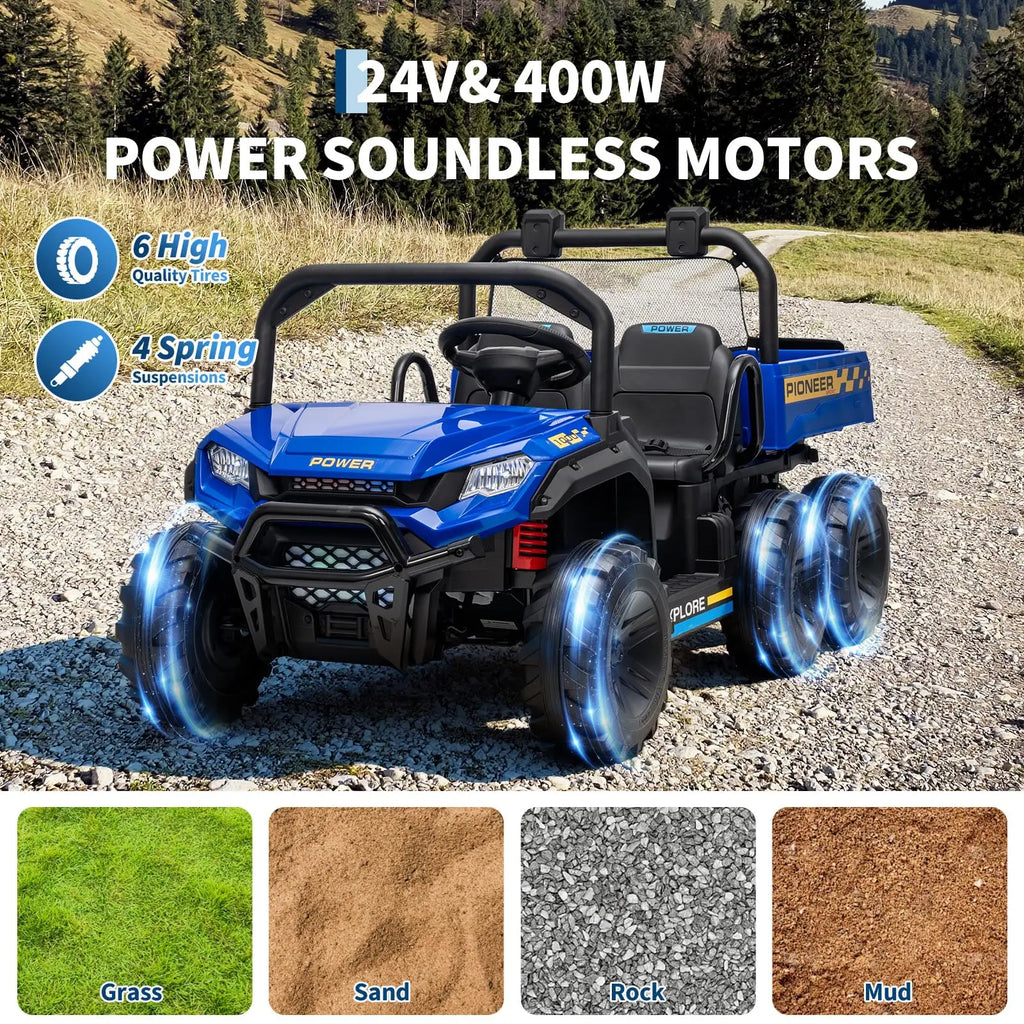 24V 2 Seater Kids Ride on Toy, 4WD 3 Speeds Electric Dump Truck With Remote Control For Children 4-8