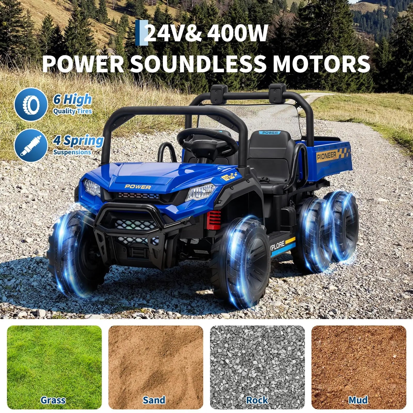 24V 2 Seater Kids Ride on Toy, 4WD 3 Speeds Electric Dump Truck With Remote Control For Children 4-8
