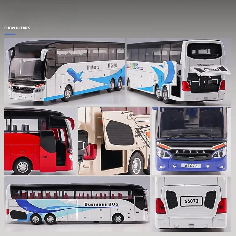 1:50 Luxury Bus Toy Car For Boy Diecast Metal Model For Children Pull Back Miniature Sound Light Educational Collection Gift Kid