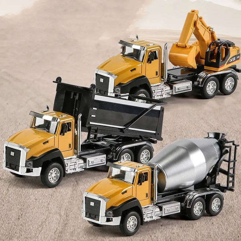 1:50 Alloy Model Truck Engineering Vehicle Excavator Bulldozer Head Dumper Crane Tanker Garbage Truck Toys For Children's Gifts