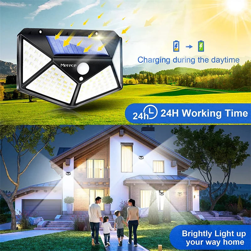 1-12 Pack Solar Lights Outdoor 100 LED Wall Lamp Motion Sensor Lights Waterproof Solar Street Light for Garden Porch Yard Garage