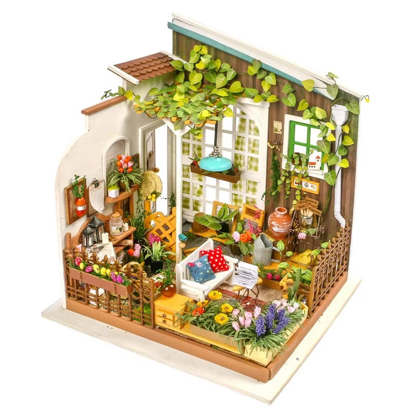 Robotime DIY Doll House with Furniture Children Adult  Green Miniature Dollhouse Wooden Kits Assemble Toy Xmas Brithday Gifts