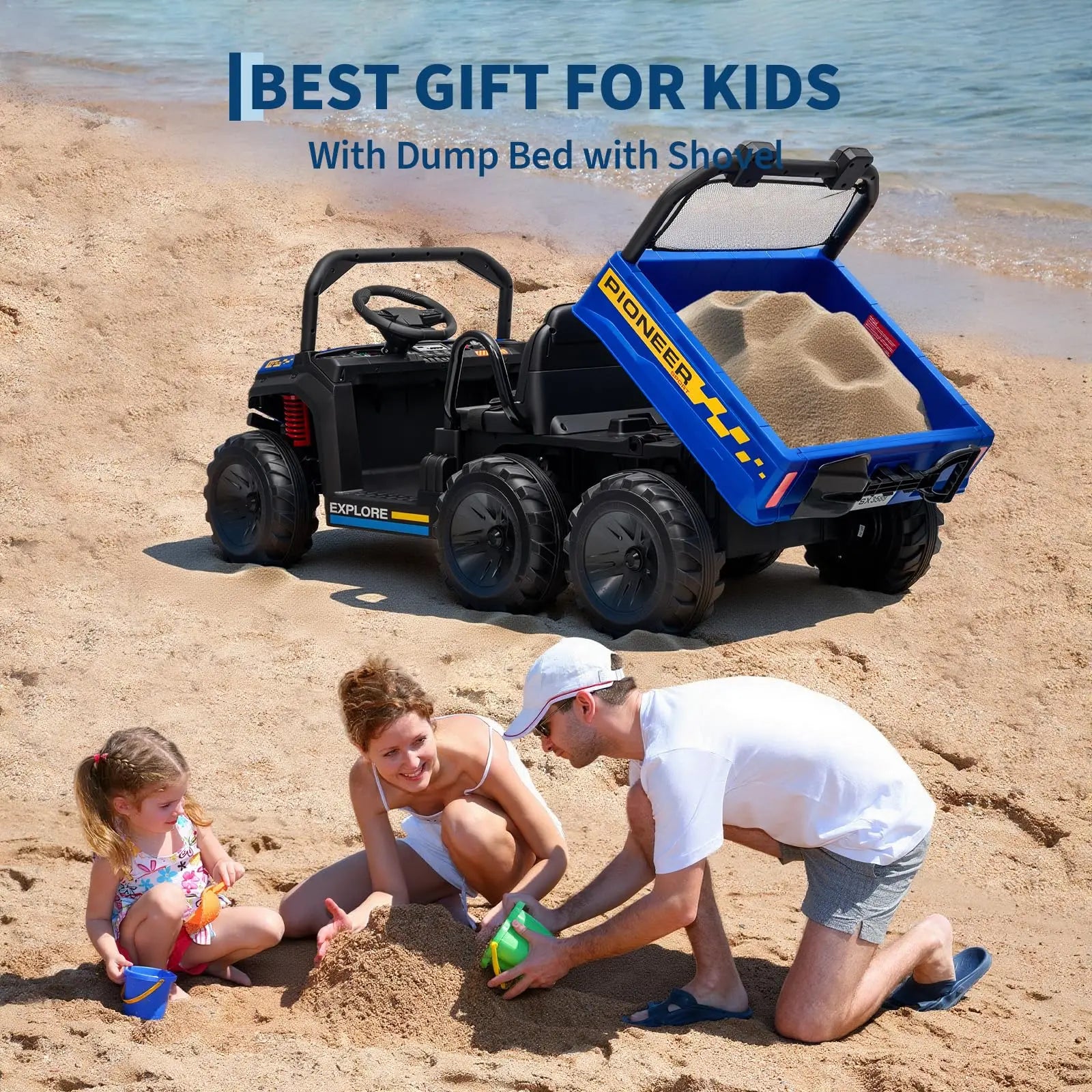 24V 2 Seater Kids Ride on Toy, 4WD 3 Speeds Electric Dump Truck With Remote Control For Children 4-8