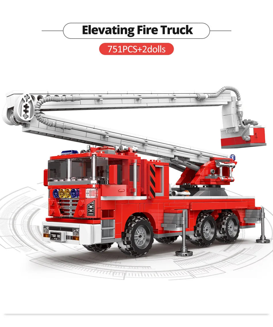 Simulation City Firefighter Rescue Engineering Vehicle  Movable Building Block Fire Truck Model Kit Children Assembled Toy Gift