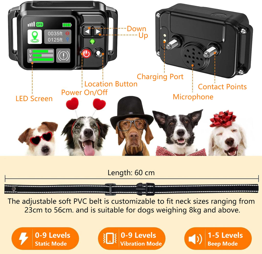 2025 Upgrade Pet GPS Wireless Electronic Fence Dog Fence and Barking Stopper Dog Trainer Training Electric Shock Collar