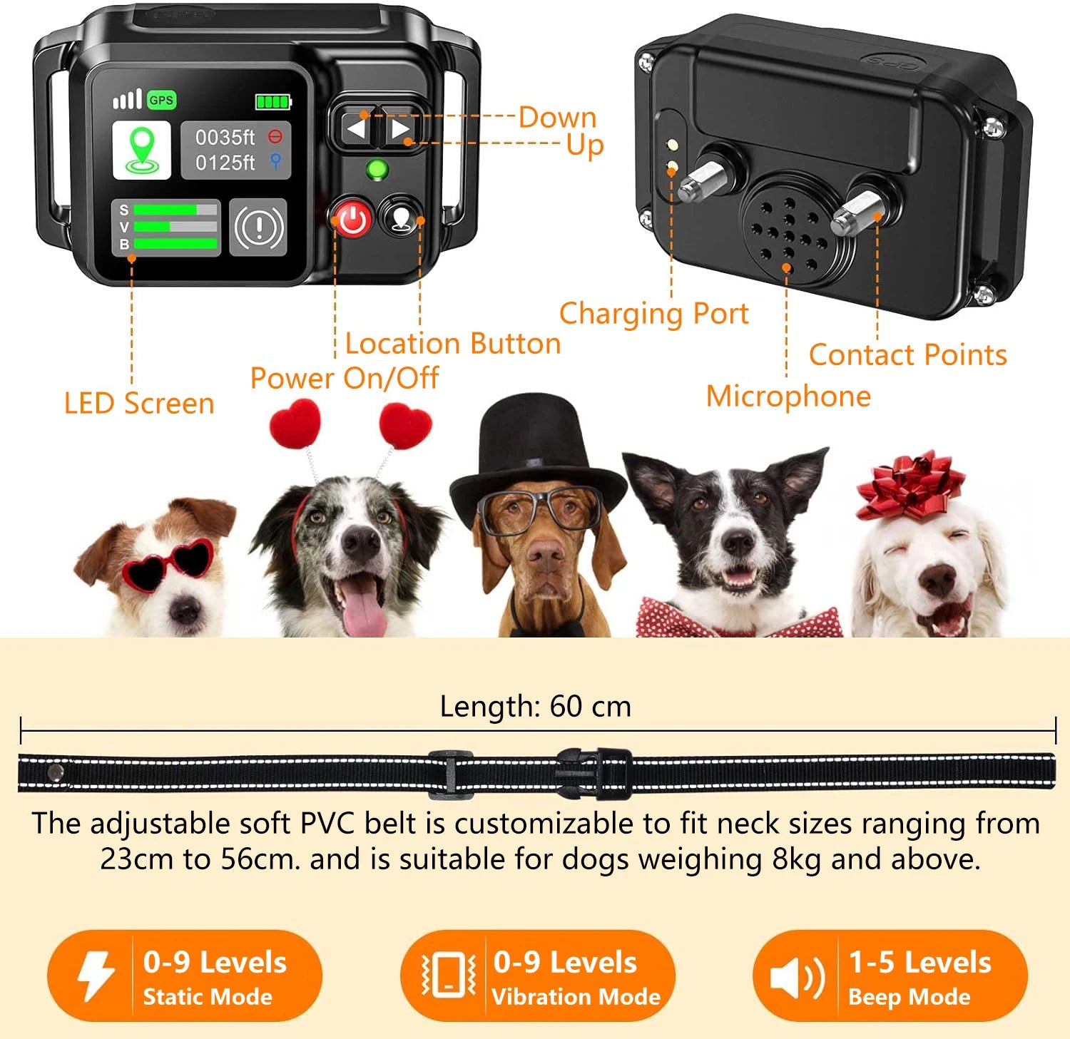 2025 Upgrade Pet GPS Wireless Electronic Fence Dog Fence and Barking Stopper Dog Trainer Training Electric Shock Collar