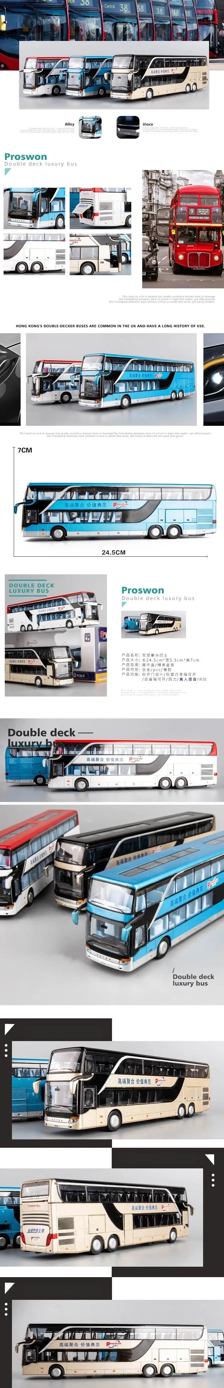 1:50 Luxury Bus Toy Car For Boy Diecast Metal Model For Children Pull Back Miniature Sound Light Educational Collection Gift Kid