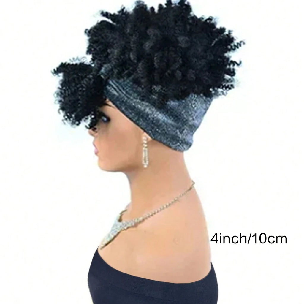 Black Headband Wigs For Women Afro Kinky Curly Wig With Synthetic Short Hair Wigs With Headband Attached Headwrap Wigs