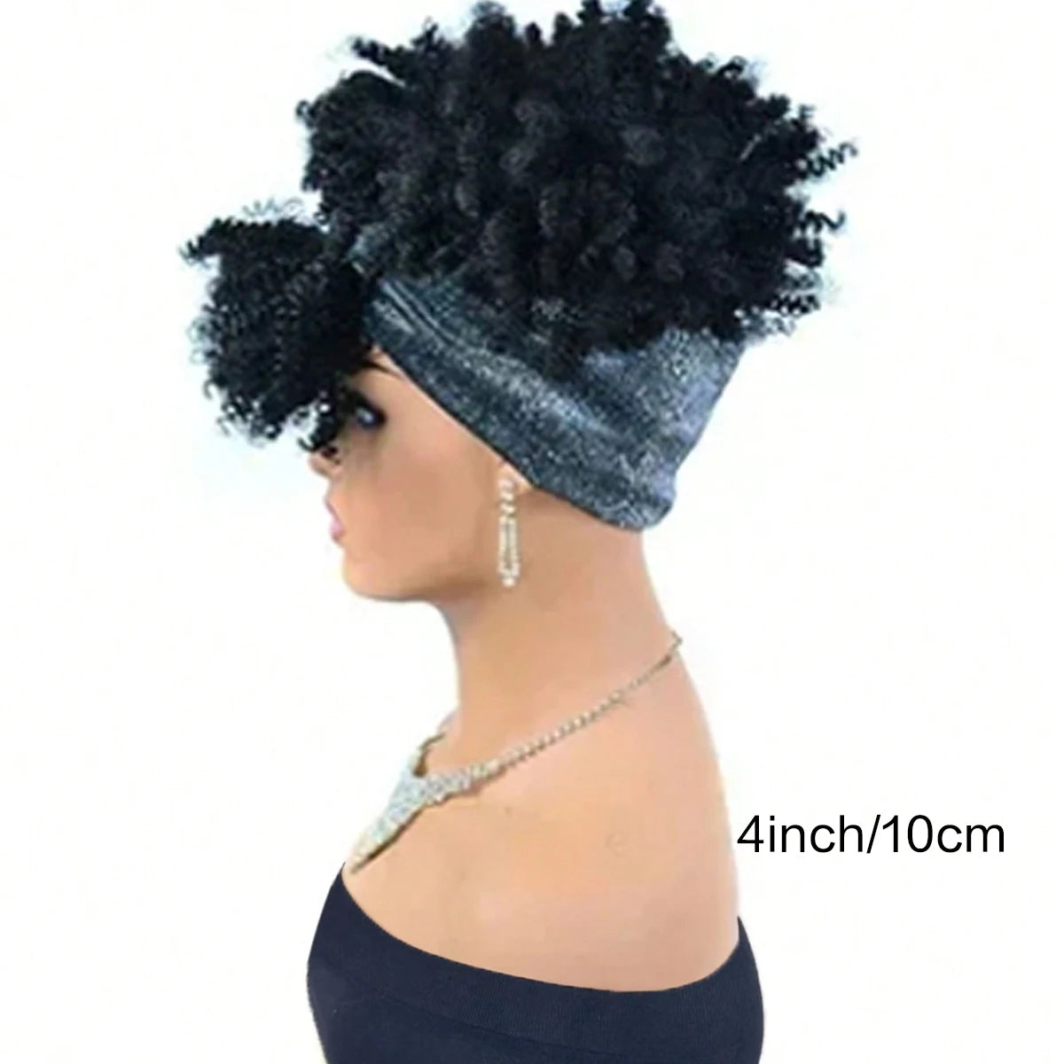 Black Headband Wigs For Women Afro Kinky Curly Wig With Synthetic Short Hair Wigs With Headband Attached Headwrap Wigs