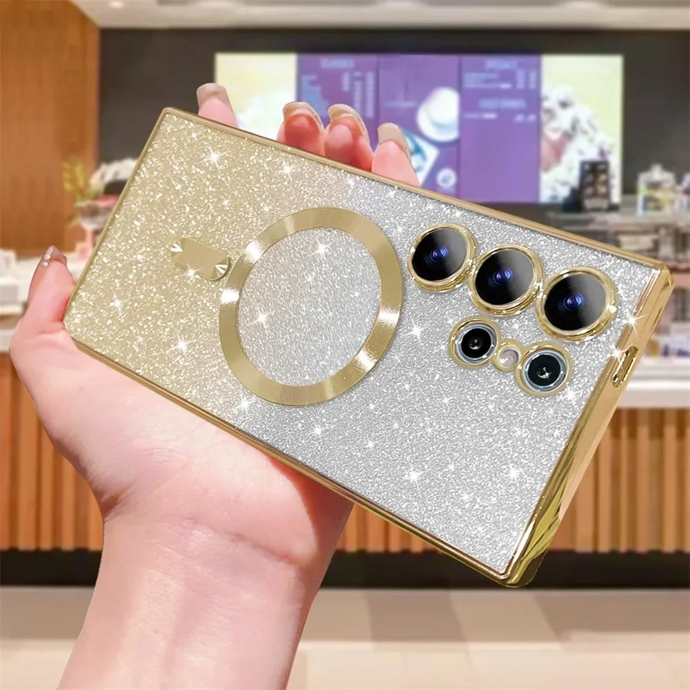 Sparkle Cover For Samsung Galaxy S25 S24 S23 Plus S22 S21 S20 FE S24FE S23FE S21FE Glitter S26 Ultra A56 A17 A57 Magnetic Case