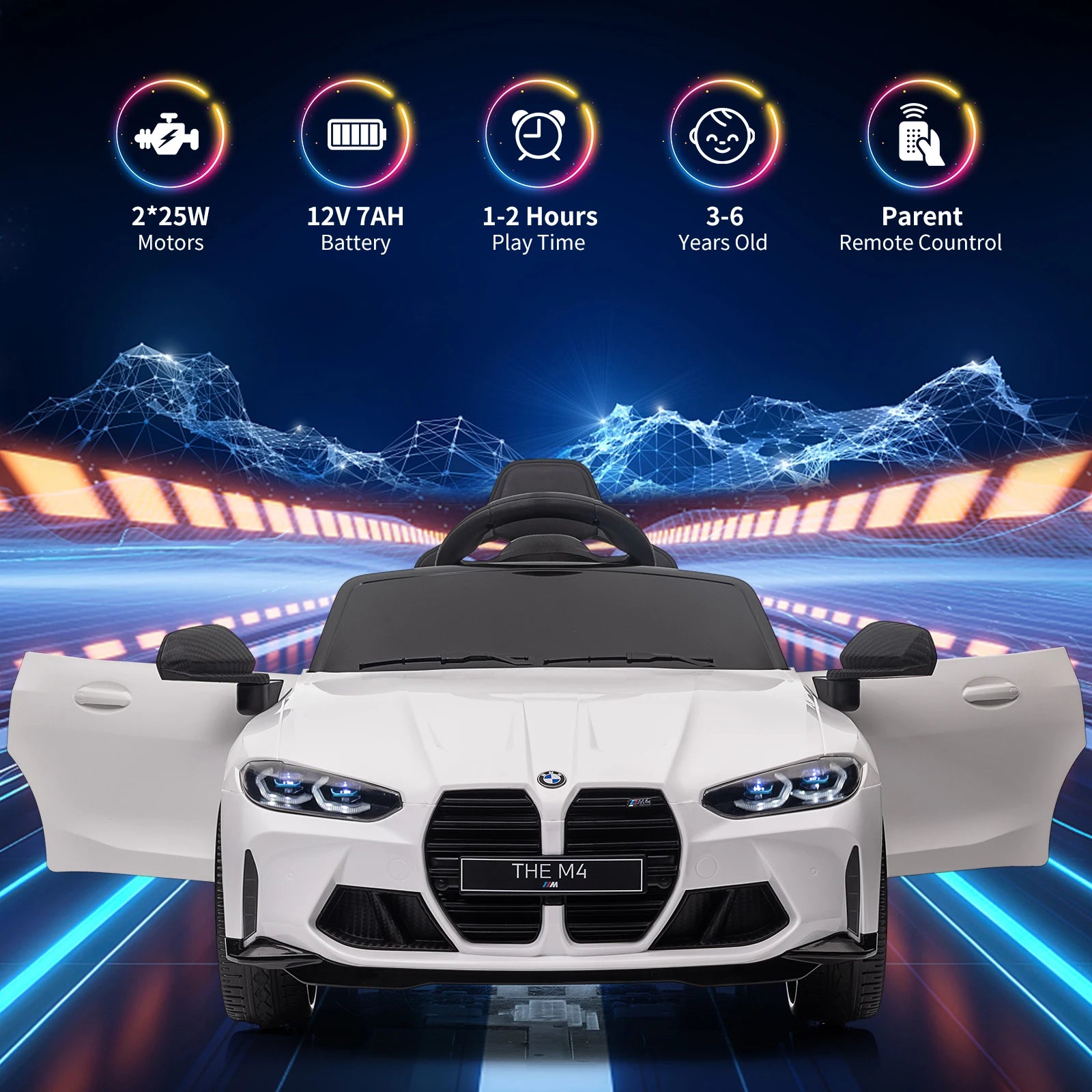12V Toddlers Electric Vehicle Ride On Car Toys for Kids 3-8Y,with Remote Control,3 Speeds,Led Light,Suspension System,Bluetooth