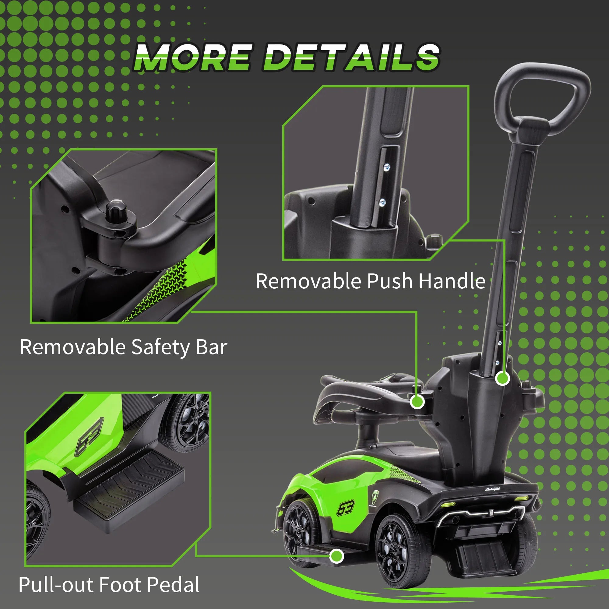 AIYAPLAY Lamborghini 2 in 1 Baby Ride on Push Car Toddler Push Along Car