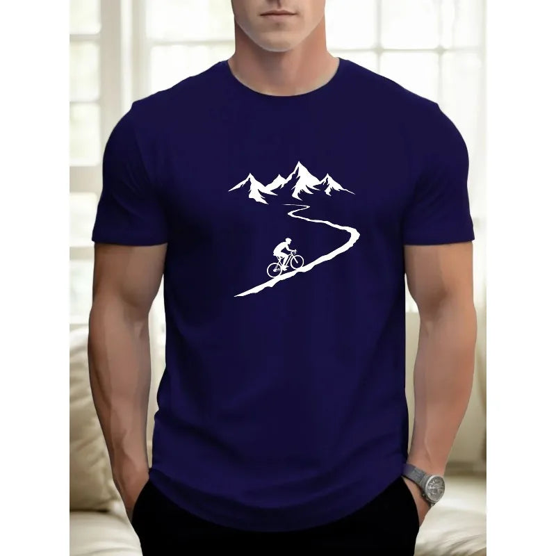2026 new men's mountain bike printed T-shirt breathable short sleeved round neck T-shirt casual outdoor sports street top s-6XL