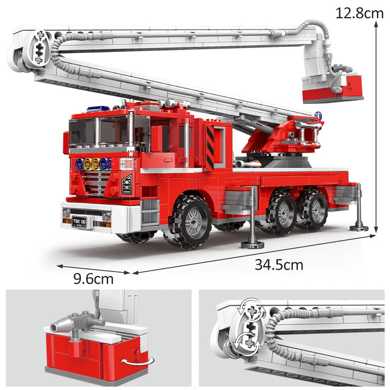 Simulation City Firefighter Rescue Engineering Vehicle  Movable Building Block Fire Truck Model Kit Children Assembled Toy Gift