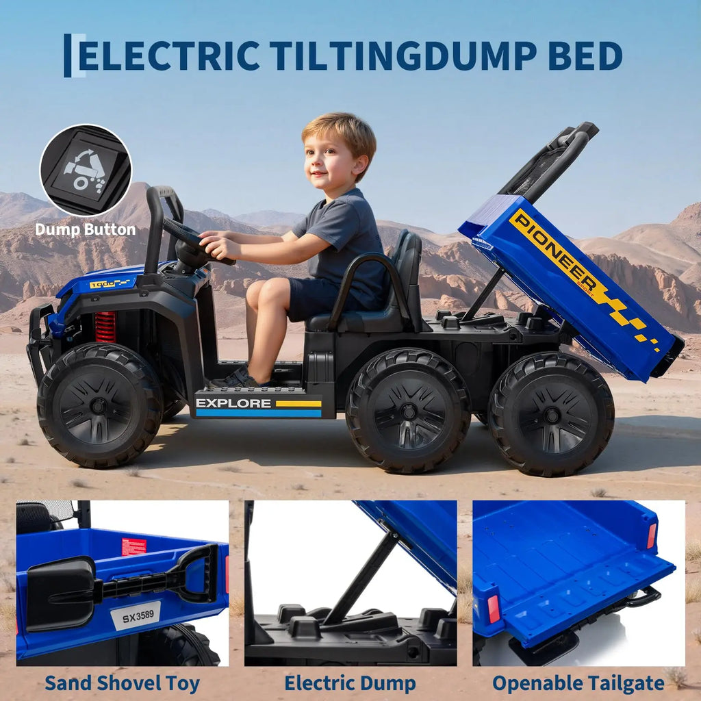 24V 2 Seater Kids Ride on Toy, 4WD 3 Speeds Electric Dump Truck With Remote Control For Children 4-8