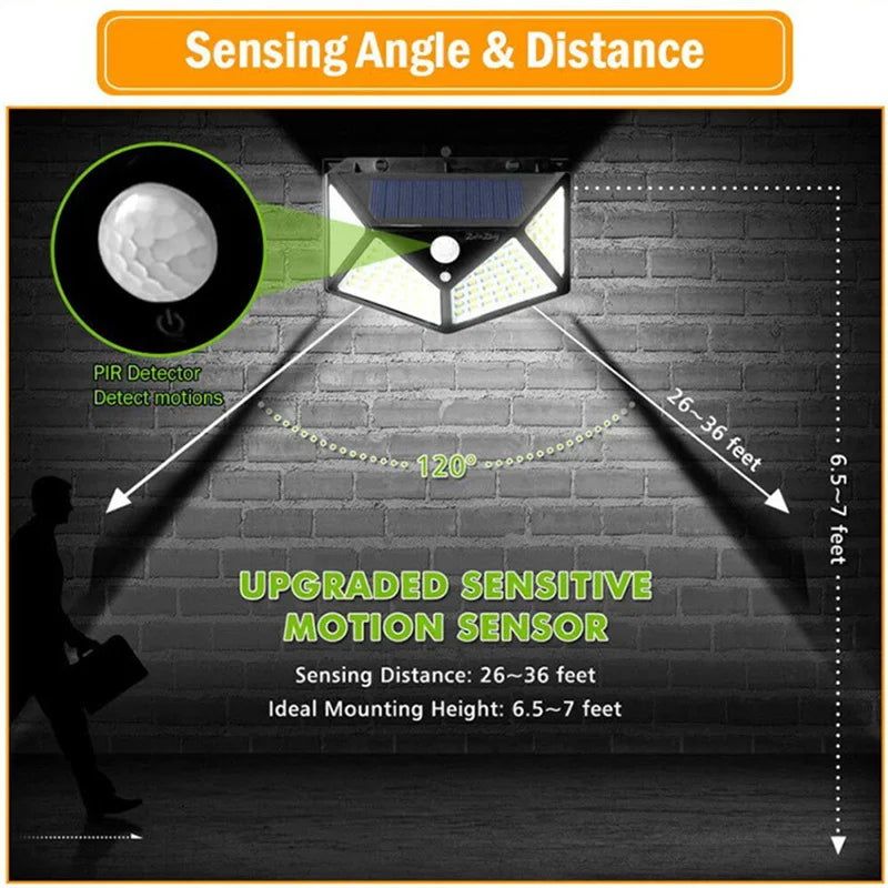 1-12 Pack Solar Lights Outdoor 100 LED Wall Lamp Motion Sensor Lights Waterproof Solar Street Light for Garden Porch Yard Garage