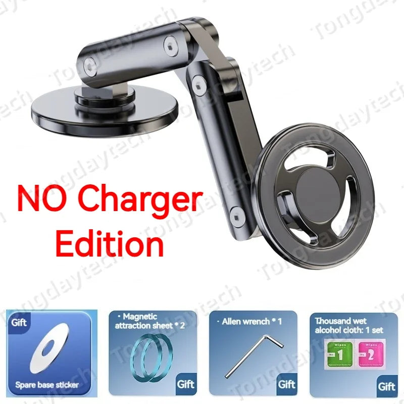 15W Car Magnetic Wireless Charger Holder 360 Rotation Metal Adjustable Angle in Car Stand For Iphone 15 14 13 12 Pro Max Samsung