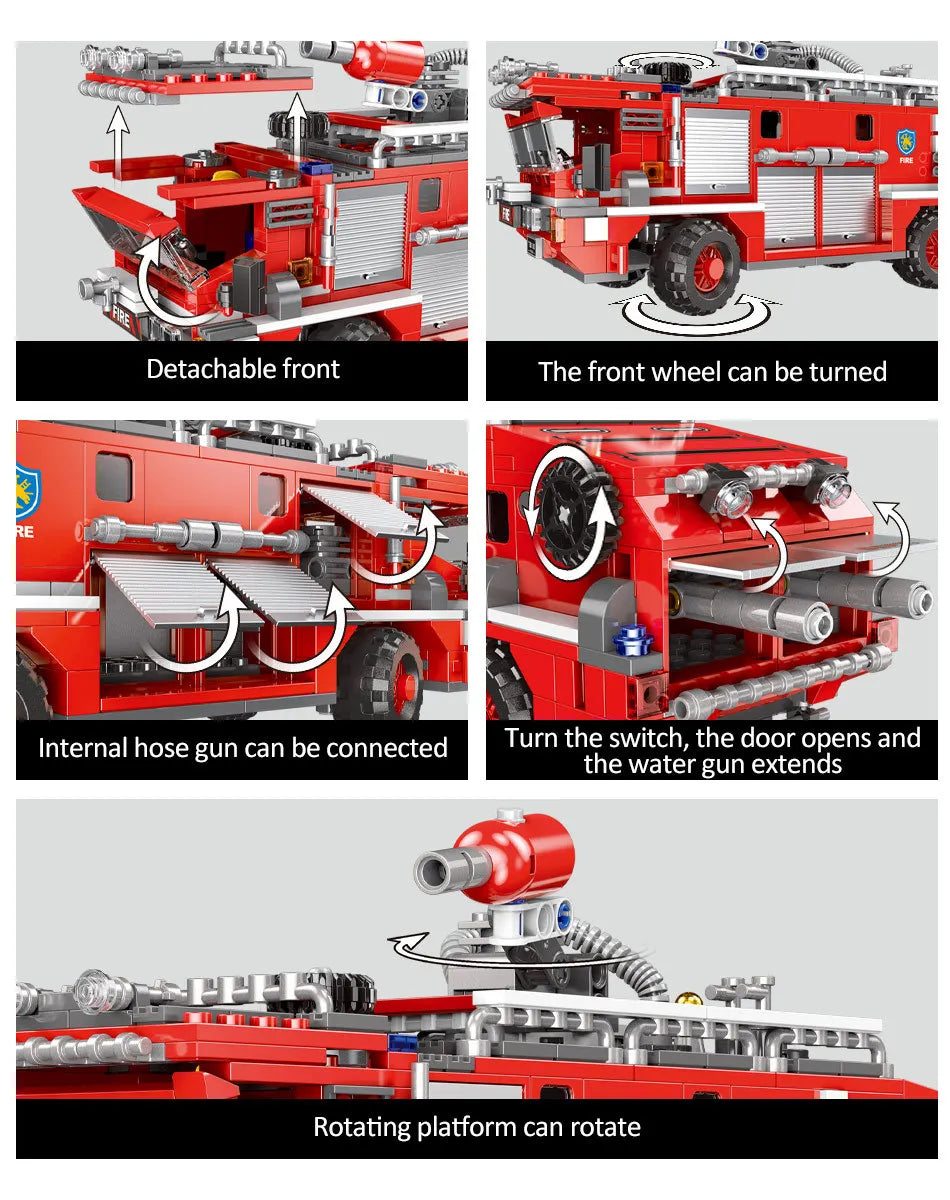 Simulation City Firefighter Rescue Engineering Vehicle  Movable Building Block Fire Truck Model Kit Children Assembled Toy Gift
