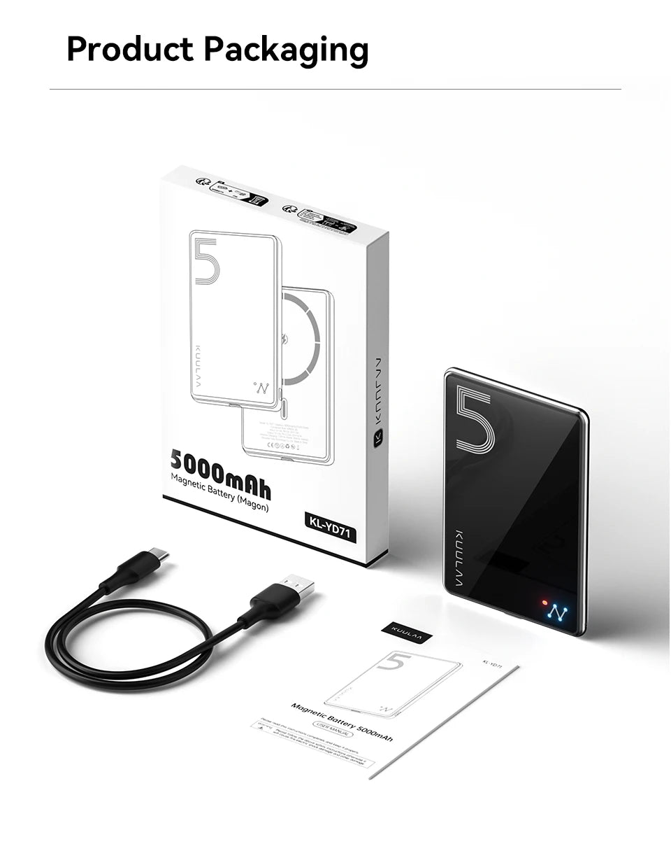KUULAA Magnetic Power Bank 5000mAh Magnetic Wireless Phone Charger External Battery 20W Fast Charging For iPhone 17 16 PowerBank