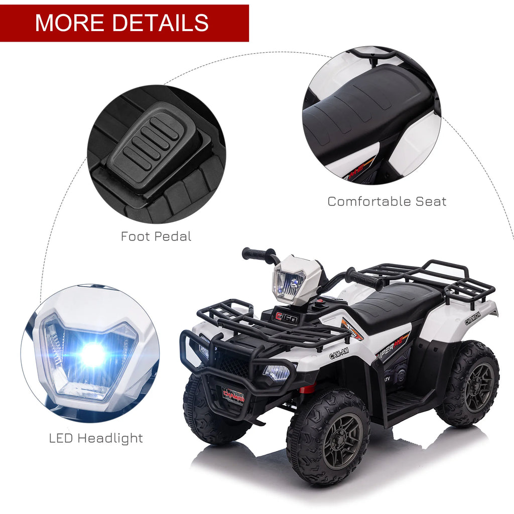 HOMCOM 12V Electric Quad Bike for Kids w/ LED Headlights, Music