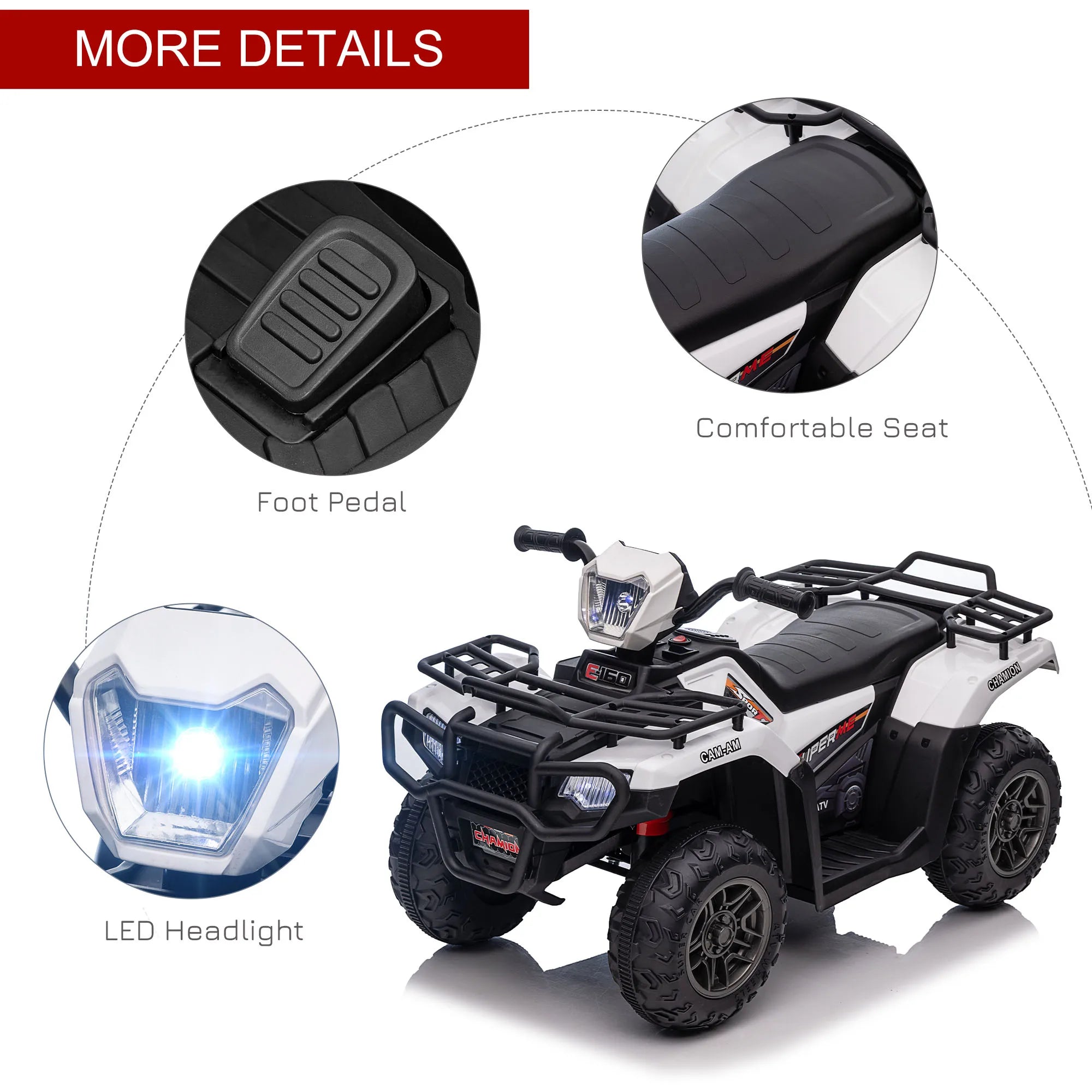 HOMCOM 12V Electric Quad Bike for Kids w/ LED Headlights, Music