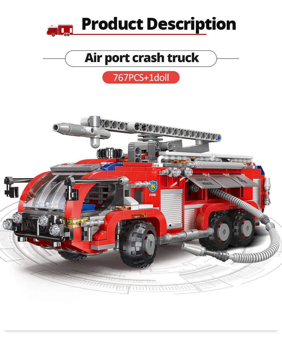 Simulation City Firefighter Rescue Engineering Vehicle  Movable Building Block Fire Truck Model Kit Children Assembled Toy Gift