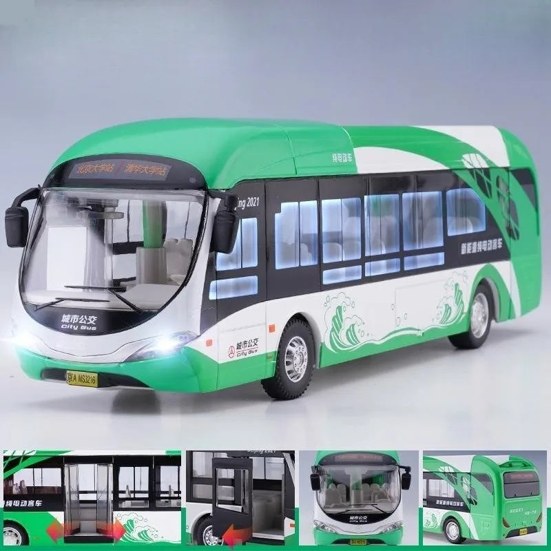 1:50 Luxury Bus Toy Car For Boy Diecast Metal Model For Children Pull Back Miniature Sound Light Educational Collection Gift Kid