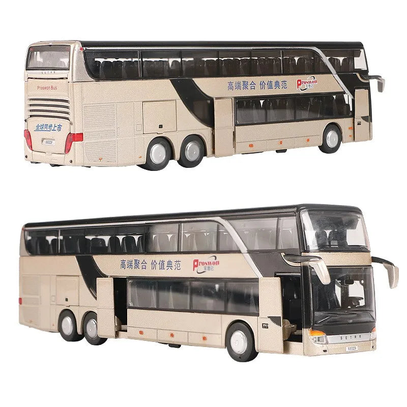 1:50 Luxury Bus Toy Car For Boy Diecast Metal Model For Children Pull Back Miniature Sound Light Educational Collection Gift Kid